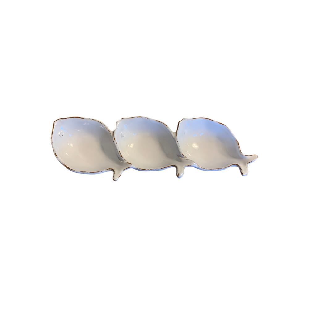 VIETRI Pesce Bianco White Fish Shape 3-part Relish Condiment Dish Cucina Fresca